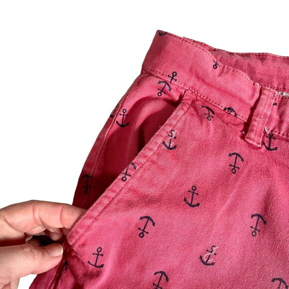 KnickerBocker Mens Chino Shorts Red Salmon Denim Anchor Ocean Print Sz 34 - Picture 6 of 8